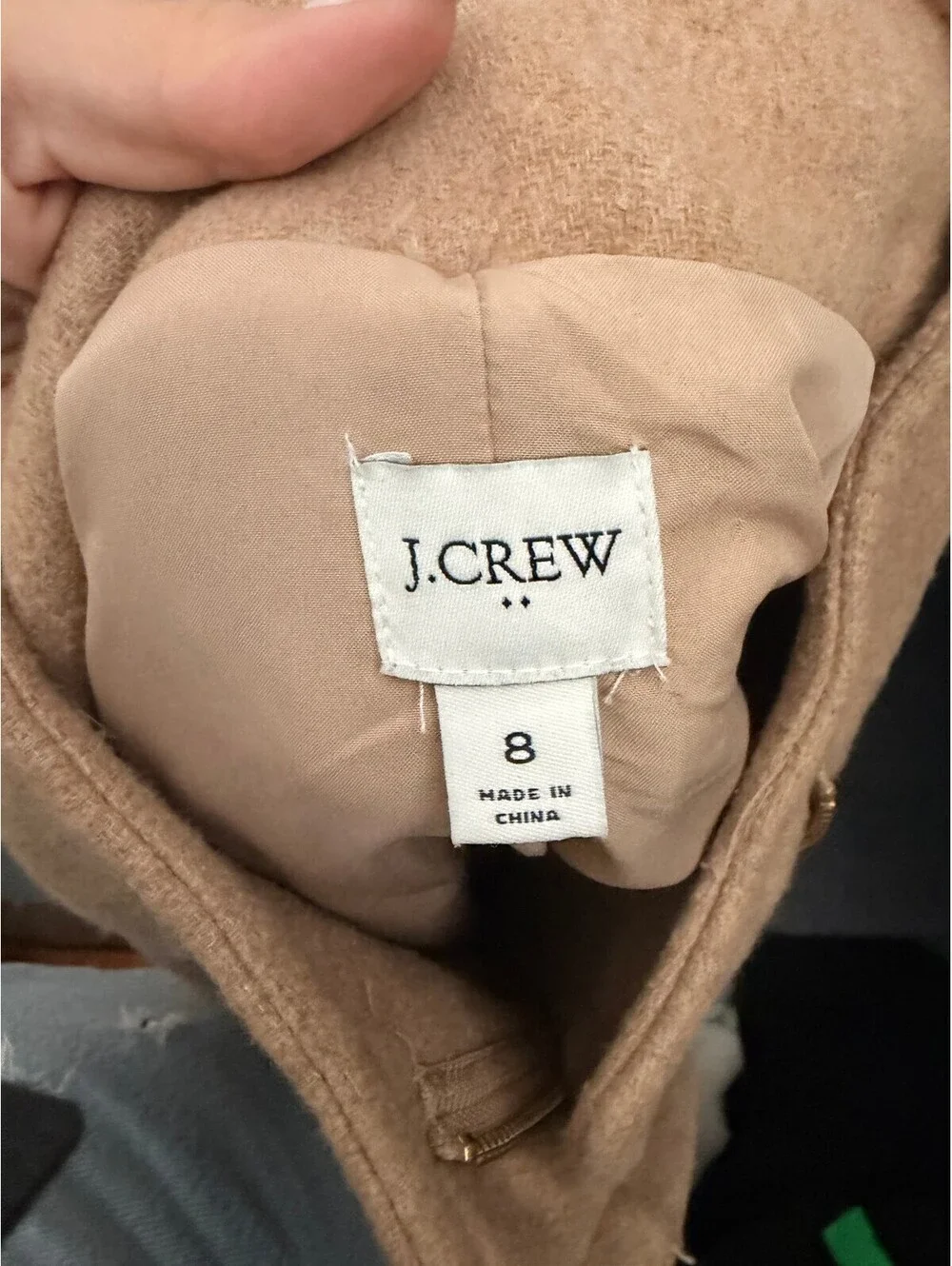 J.Crew Italian Stadium Cloth Wool Lodge Coat Camel Tan Zip Up Jacket - Size 8